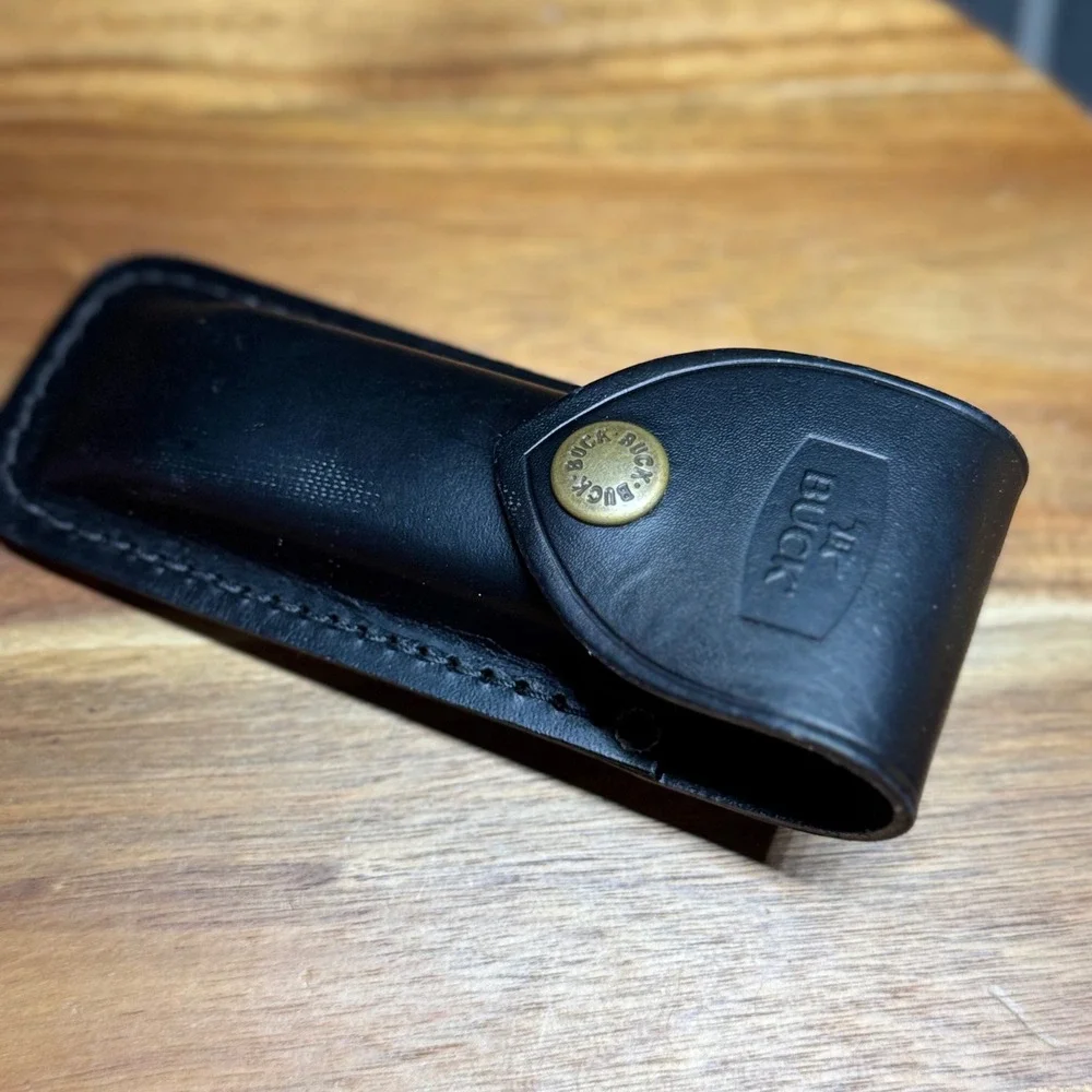 Buck 110 Folding Hunter Knife Sheath Black Leather Belt Loop Snap Closure New
